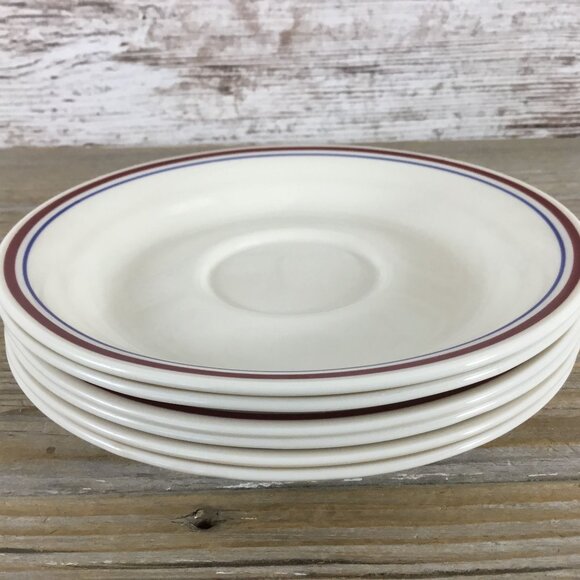 Set Of 6 Corelle Abundance Saucers Beige With Red & Blue Stripe Fruit Pattern 6 - Picture 2 of 8